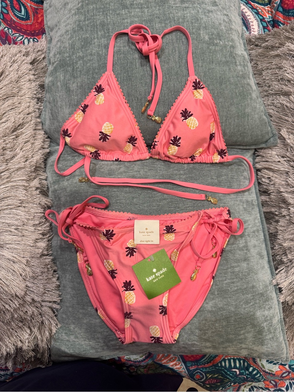 Kate Spade Coral/Pink Pineapple Print Bikini